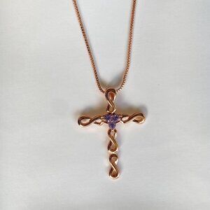 Butler Rose Gold Tone Infinity Amethyst Cross Necklace